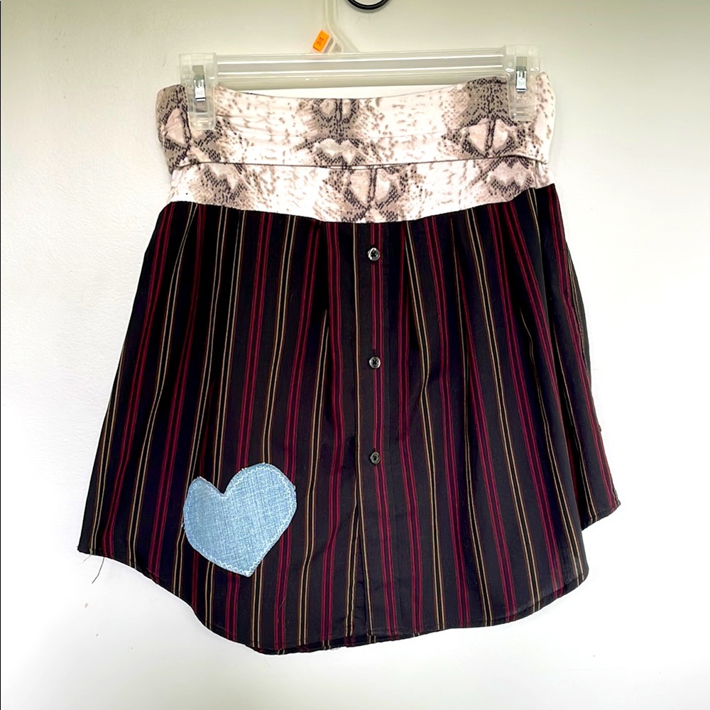 Striped Black Skirt with Denim Heart Patch